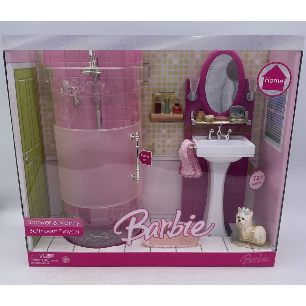 VTG Barbie Fashion Fever Shower & Vanity Bathroom Playset Rare K8613 2006 NIB